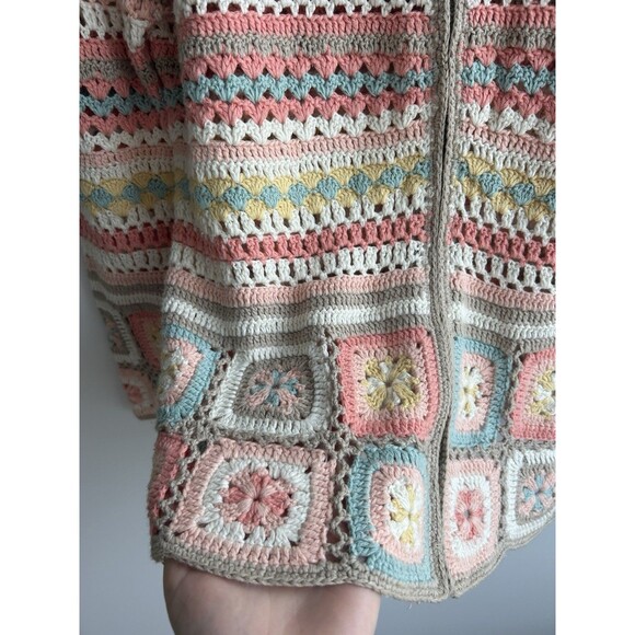 Coldwater Creek Multi Color Crochet Granny Square Cardigan Zip Sweater Coastal S - Picture 5 of 8